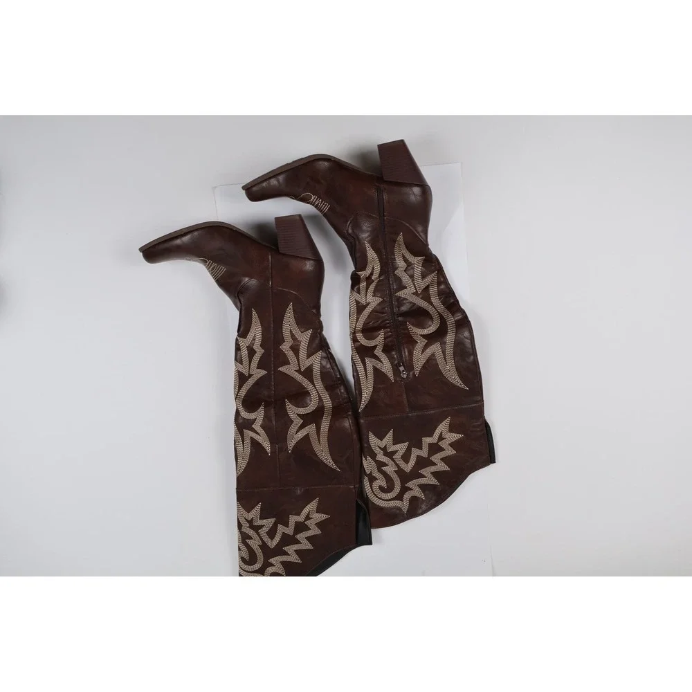 Unbranded Western Over The Knee Boots Brown Embroidered Size 43 NEW